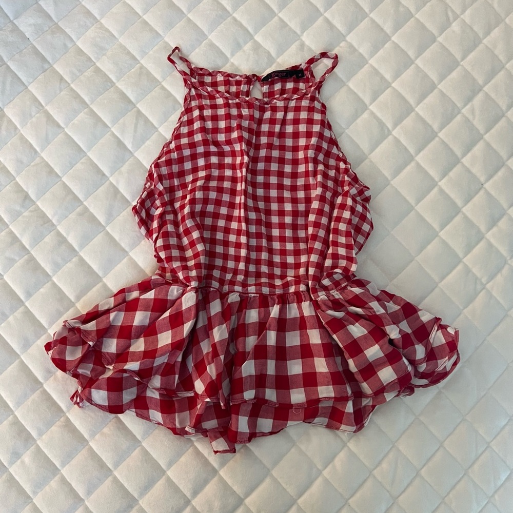 red/white checkered picnic ruffle tank top